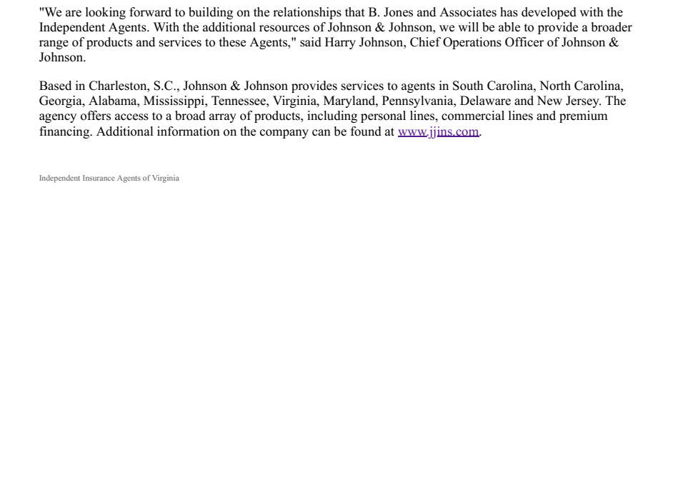 Johnson & Johnson acquires B Jones Associates Inc